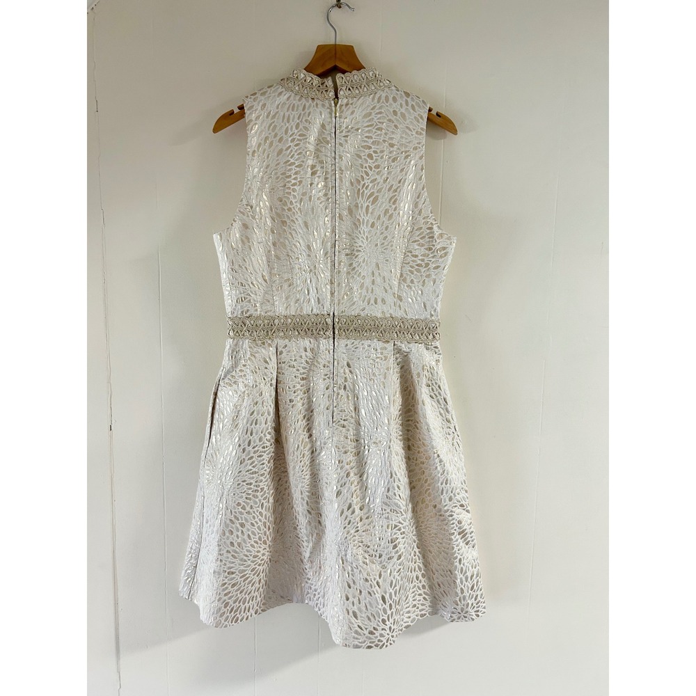 Lilly Pulitzer Franci Dress in Jacquard Gold Metallic Lagoon sz 10 - Picture 4 of 4